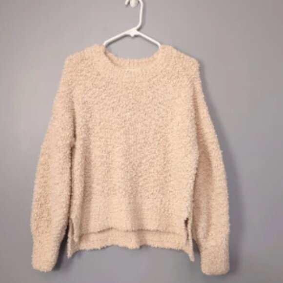 Pink Rose Ultra Soft Fluffy Pullover Sweater Hi Lol Hemline Size XL In Beige - Picture 1 of 6